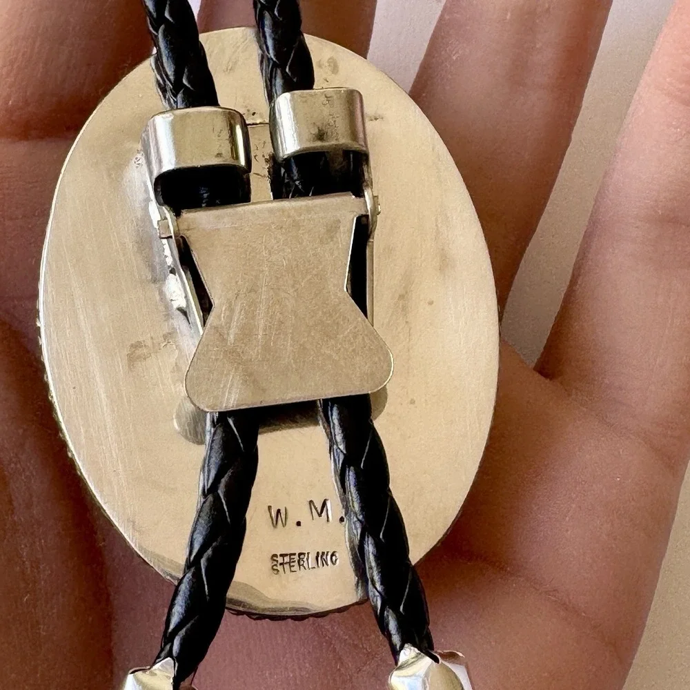 Navajo Turquoise Bolo Tie Rug Shadow Box Signed Wilbert Muskett‎ Sr Sterling
